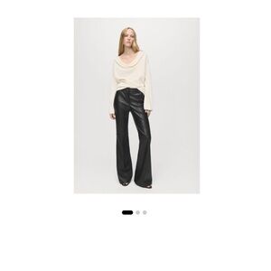 Mango Black Wide-Leg Trousers faux leather